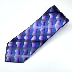 VAN HUESEN Purple Blue Diagonal Line Silk Tie EUC